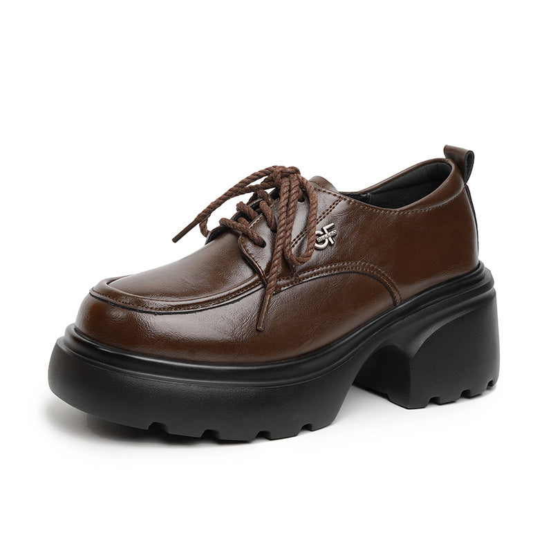 Damen Modische Schnürschuhe mit klobigem Absatz und hochwertigem Kunstleder R&B