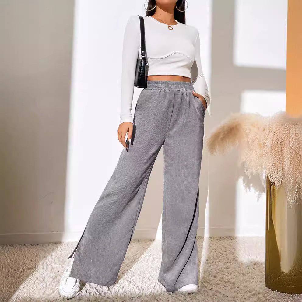 Damen weite Cordhose mit seitlichen Schlitzen und elastischem Bund R&B
