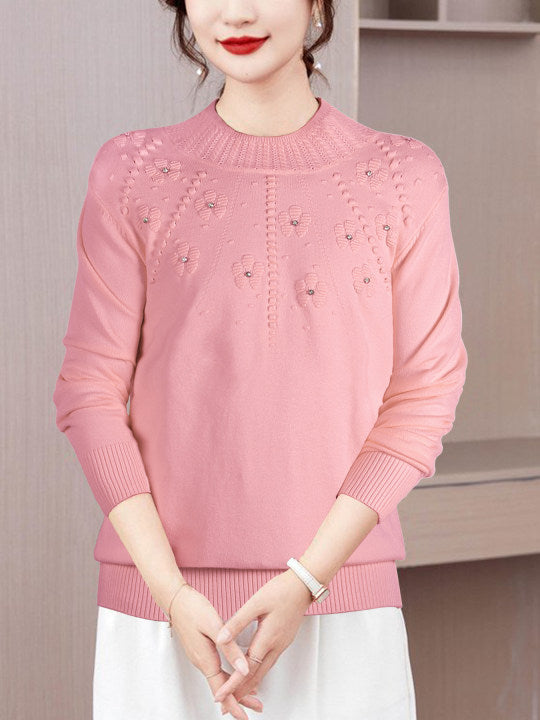 Damen eleganter Strickpullover mit floralem Design R&B