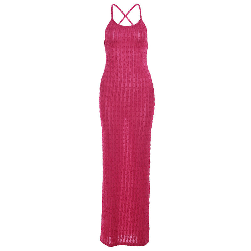 Damen Transparente Maxikleid mit Kreuzträgern und strukturiertem Design R&B