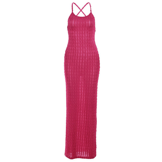 Damen Transparente Maxikleid mit Kreuzträgern und strukturiertem Design R&B