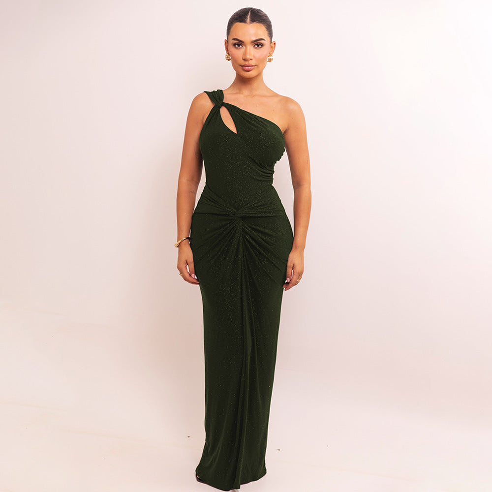 DamenElegantes langes Abendkleid mit asymmetrischem Ausschnitt und Wickeldetail R&B
