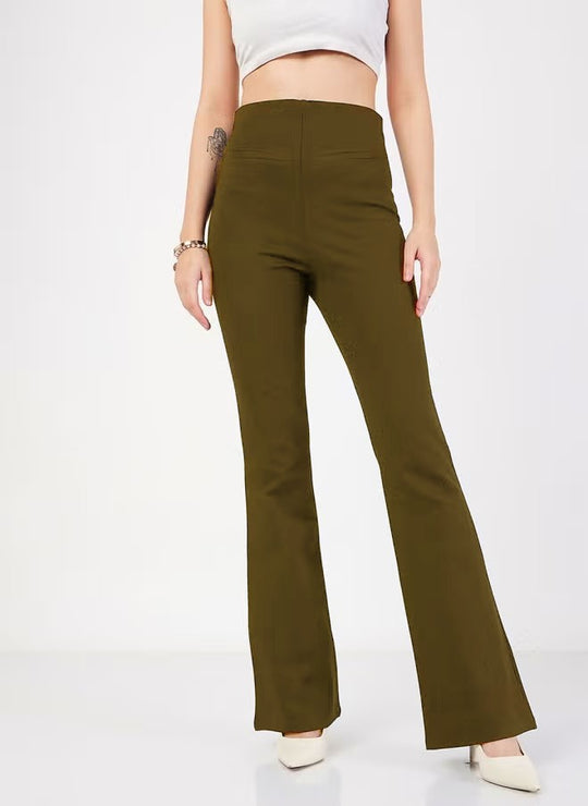 Damen Flared Pants mit hohem Bund und elastischem Material R&B