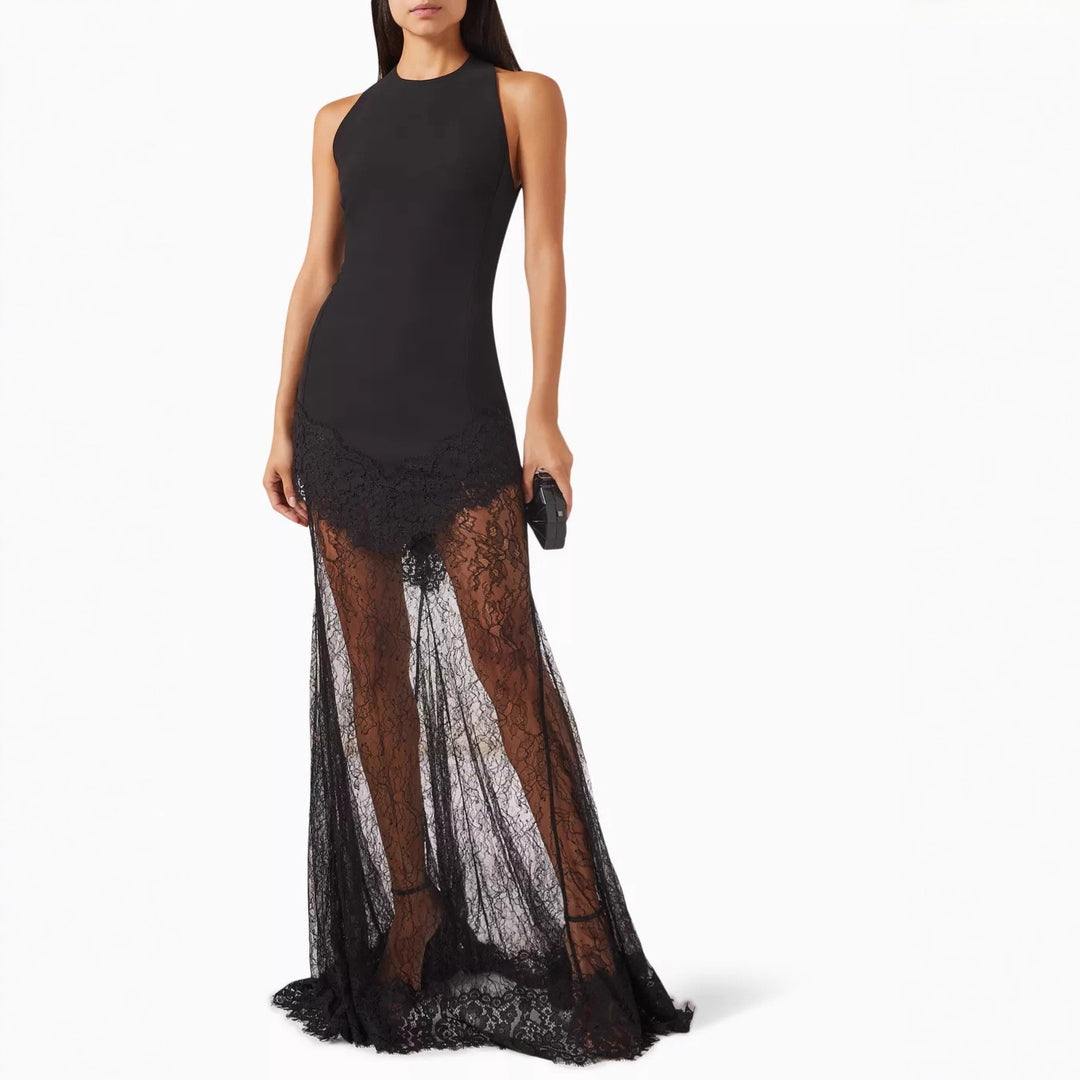 Damen Bodenlanges Spitzenkleid im eleganten Schnitt R&B