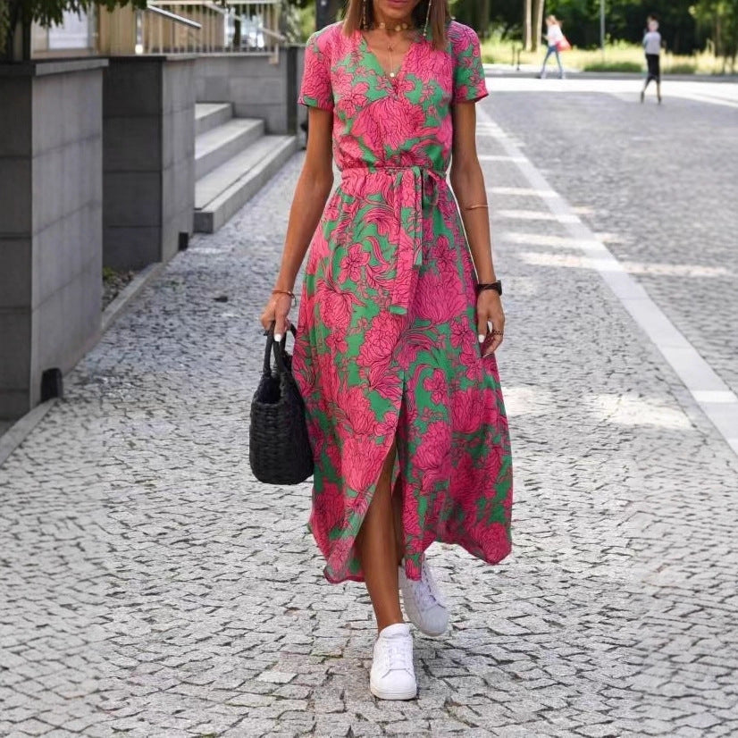 Damen Maxikleid mit Polka-Dots und seitlichem Schlitz R&B