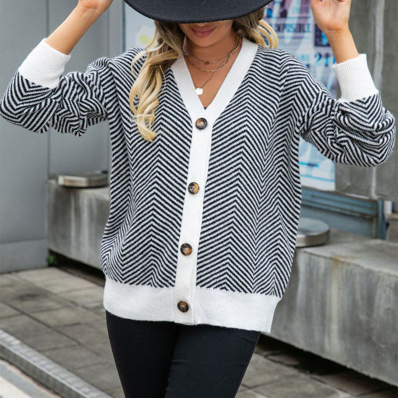 R&B | Gestreifte Klassische Strickjacke für Damen