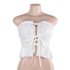 Damen Cropped Oberteil mit rüschengeschnittenem Saum und sexy Schnürung R&B