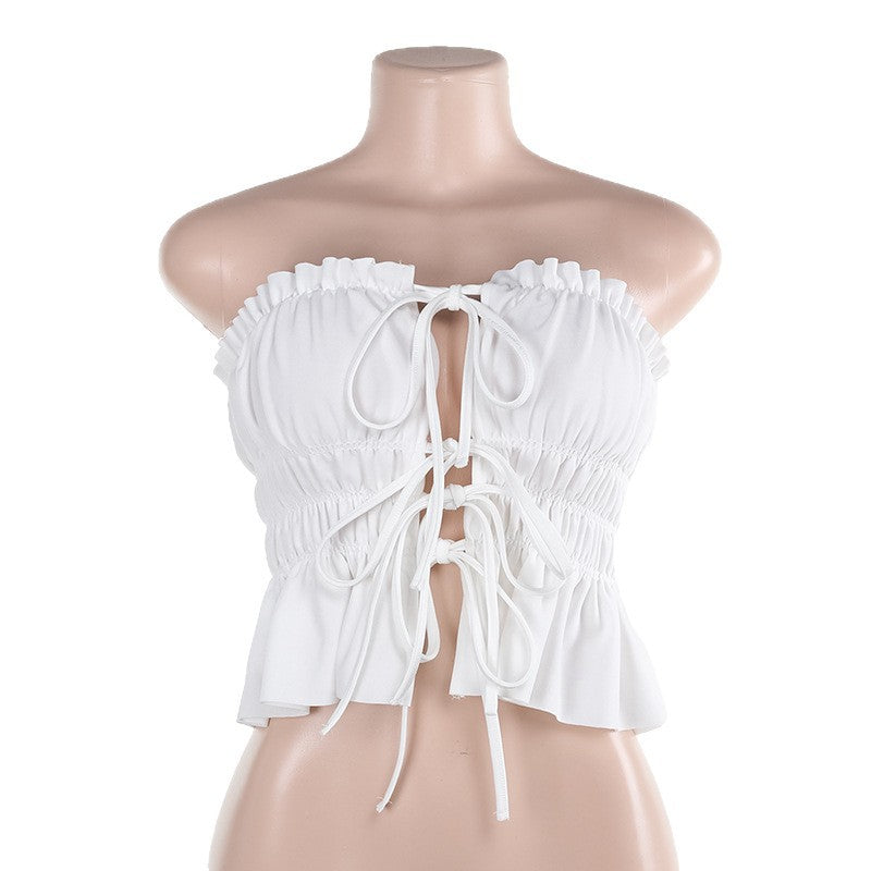 Damen Cropped Oberteil mit rüschengeschnittenem Saum und sexy Schnürung R&B