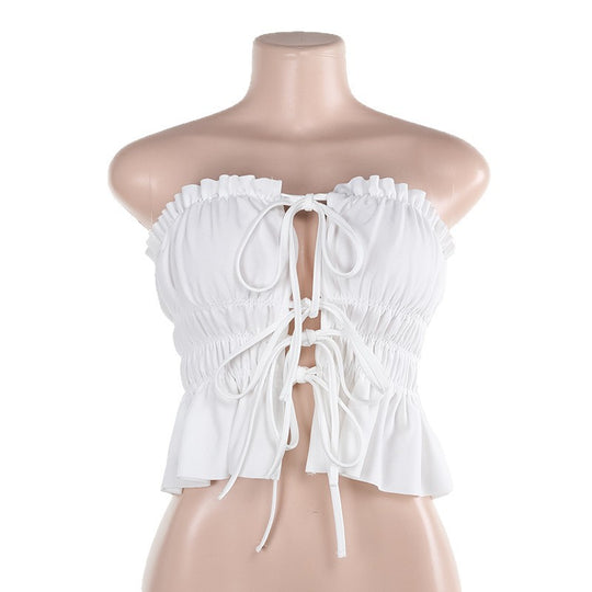 Damen Cropped Oberteil mit rüschengeschnittenem Saum und sexy Schnürung R&B