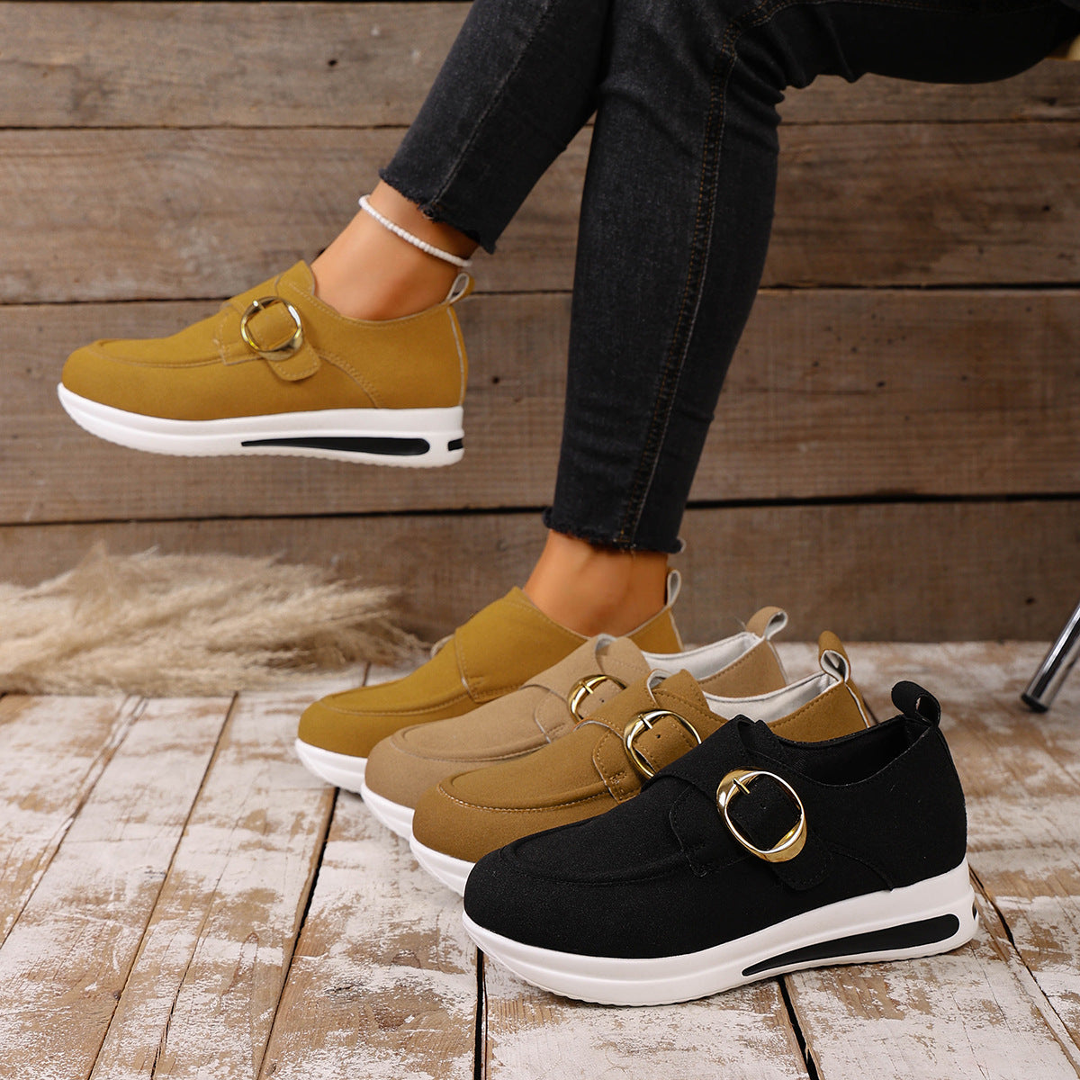 Damen Modische Slip-On Sneakers mit verstellbarem Schnallenverschluss