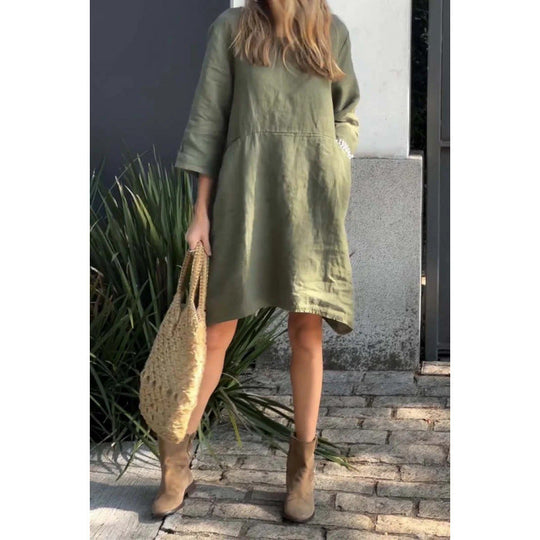 R&B | Lässiges einfarbiges Kleid aus Baumwolle mit Taschen