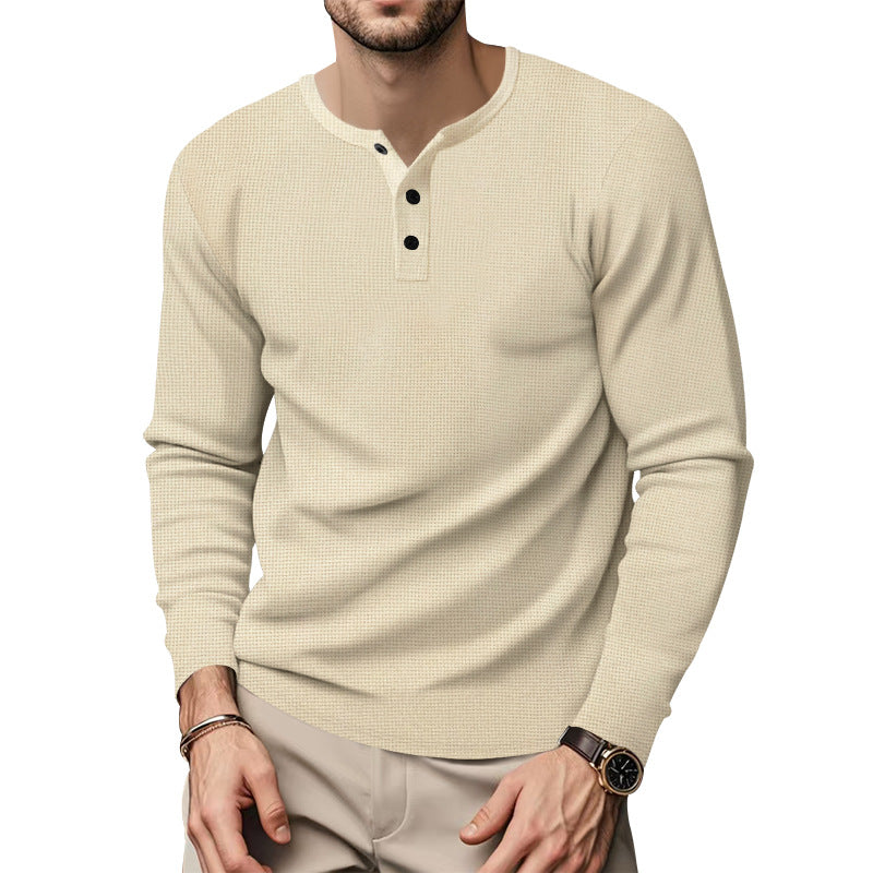Herren Langarm Henley-Oberteil mit strukturierter Oberfläche R&B