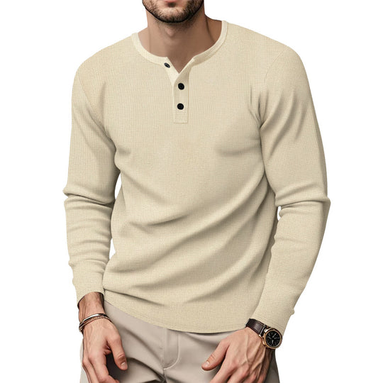 Herren Langarm Henley-Oberteil mit strukturierter Oberfläche R&B