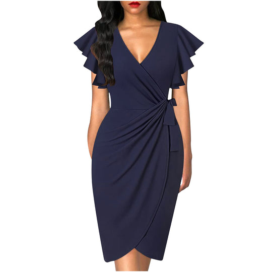 Damen Wickelkleid mit Rüschendetails und elastischem Tailleneinsatz R&B