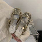 Damen festliche Plateau-Pumps mit glitzernden Pailletten und elegantem Riemchen R&B
