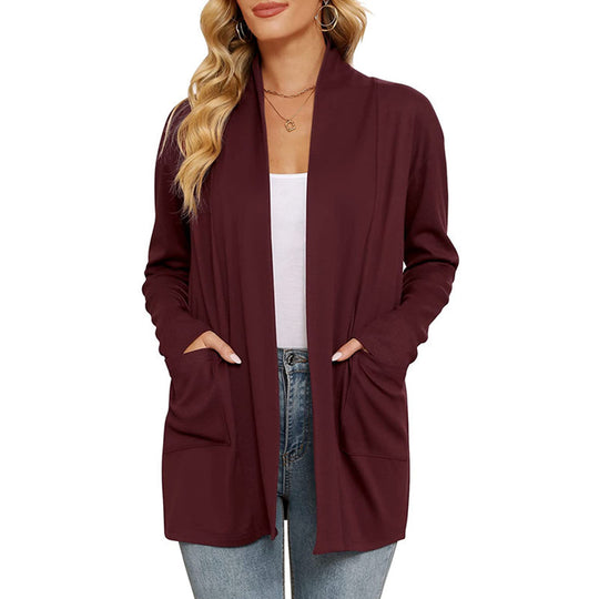 Damen lässiger Longcardigan mit Taschen R&B
