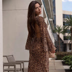 Damen Figurbetontes Kleid mit Leopardenmuster und Raffungen