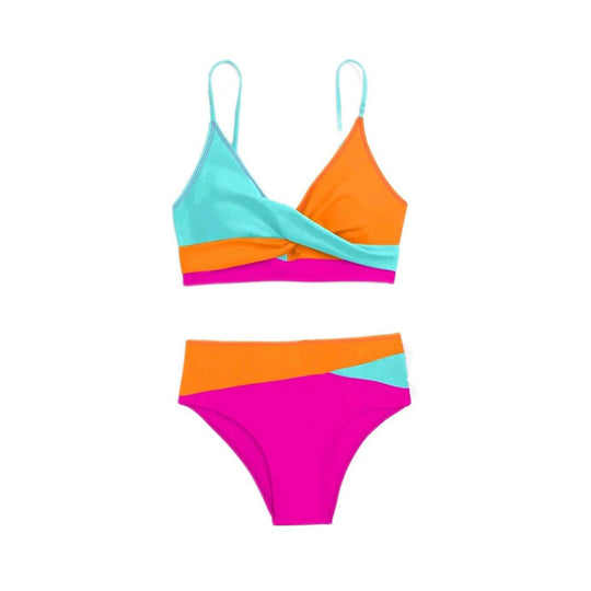 Damen Hoch tailliertes Bikini-Set mit modischem Wickeloberteil R&B