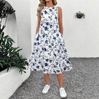 Damen Ärmelloses Maxikleid mit floralem Muster und praktischen Taschen R&B
