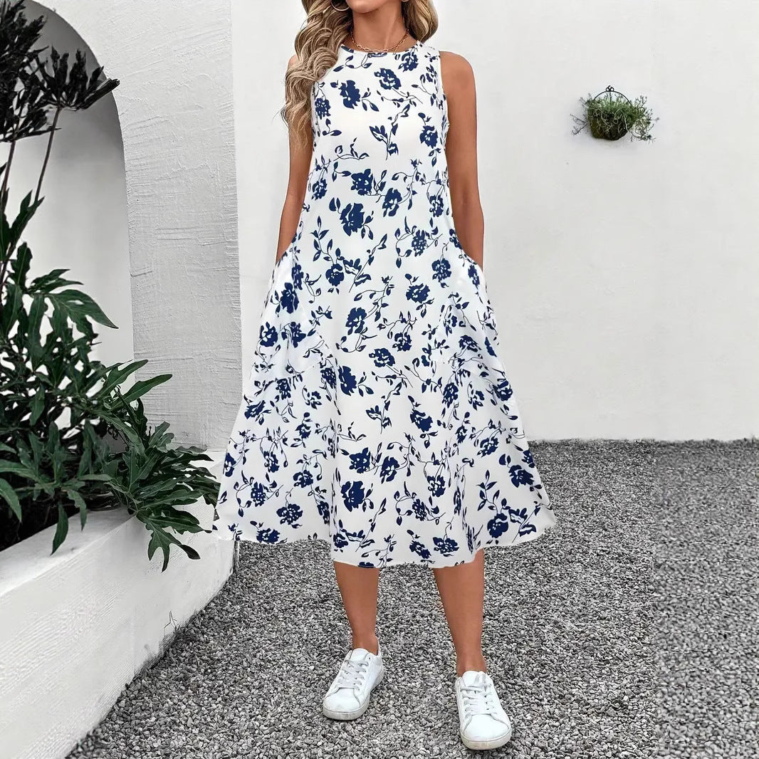 Damen Ärmelloses Maxikleid mit floralem Muster und praktischen Taschen R&B