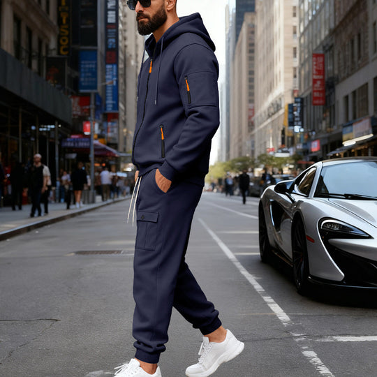 Herren stylisches Zweiteiliges Jogginganzug mit Kapuze und praktischen Taschen R&B