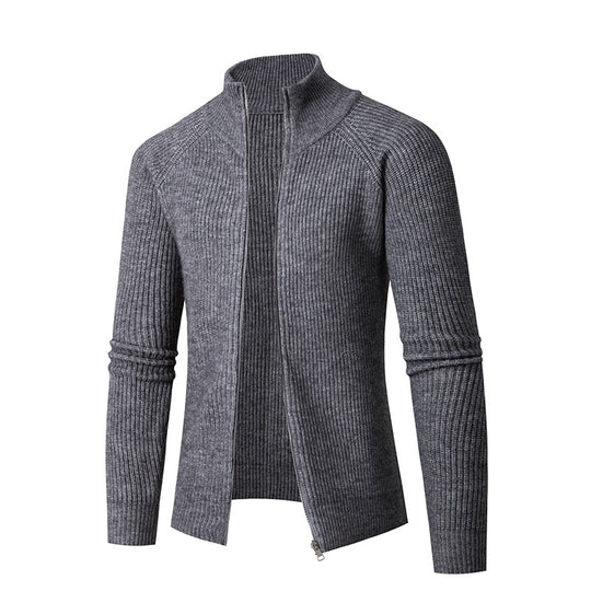 Herren Strickjacke mit hohem Kragen und feiner Rippstruktur R&B