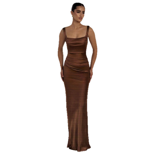 Damen Elegantes Satin-Maxi-Kleid mit figurschmeichelndem Design R&B