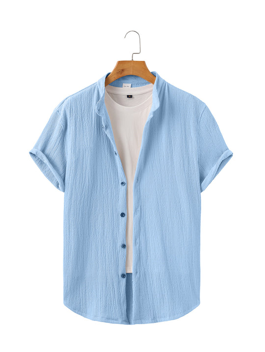 Herren nan leichtes Knitterstruktur-Überhemd mit umgeschlagenen Ärmeln entspannter Overshirt-Silhouette R&B