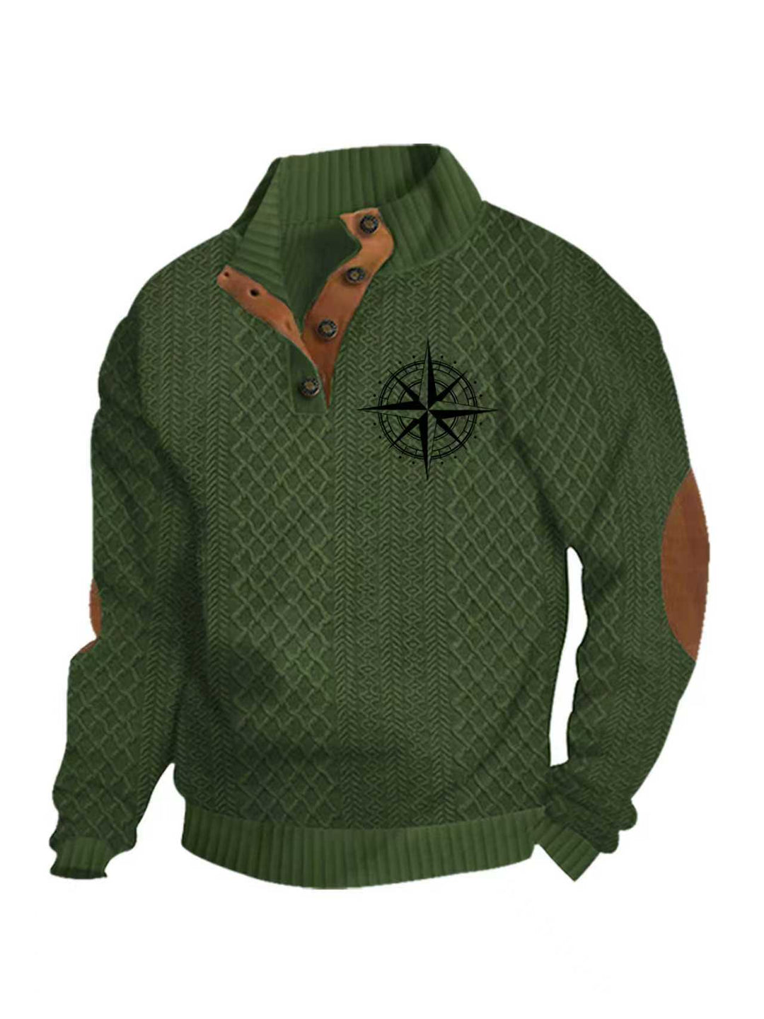Herren nan Heritage-Strukturpullover mit Stehkragen Lederimitat-Besatz Ellenbogen-Patches und Halbknopfleiste R&B
