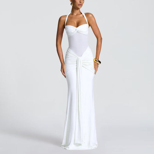 Damen nan figurbetontes Neckholder-Abendkleid mit transparentem Mesh-Einsatz und geraffter Hüftpartie R&B