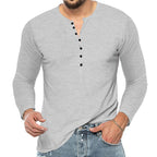 Herren nan Langarm-Henleyshirt mit elastischer Baumwollmischung, schmaler Passform und durchgehender Knopfleiste R&B