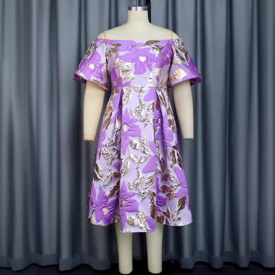 Damen Off-Shoulder Kleid mit floralen Präge-Details R&B
