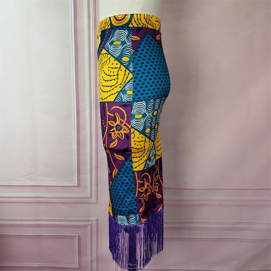 Damen eleganter Rock mit Fransen und außergewöhnlichem Print R&B