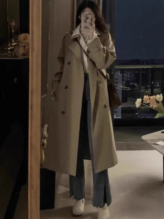 R&B | Damen Langer Wasserdichter Trenchcoat Reverskragen