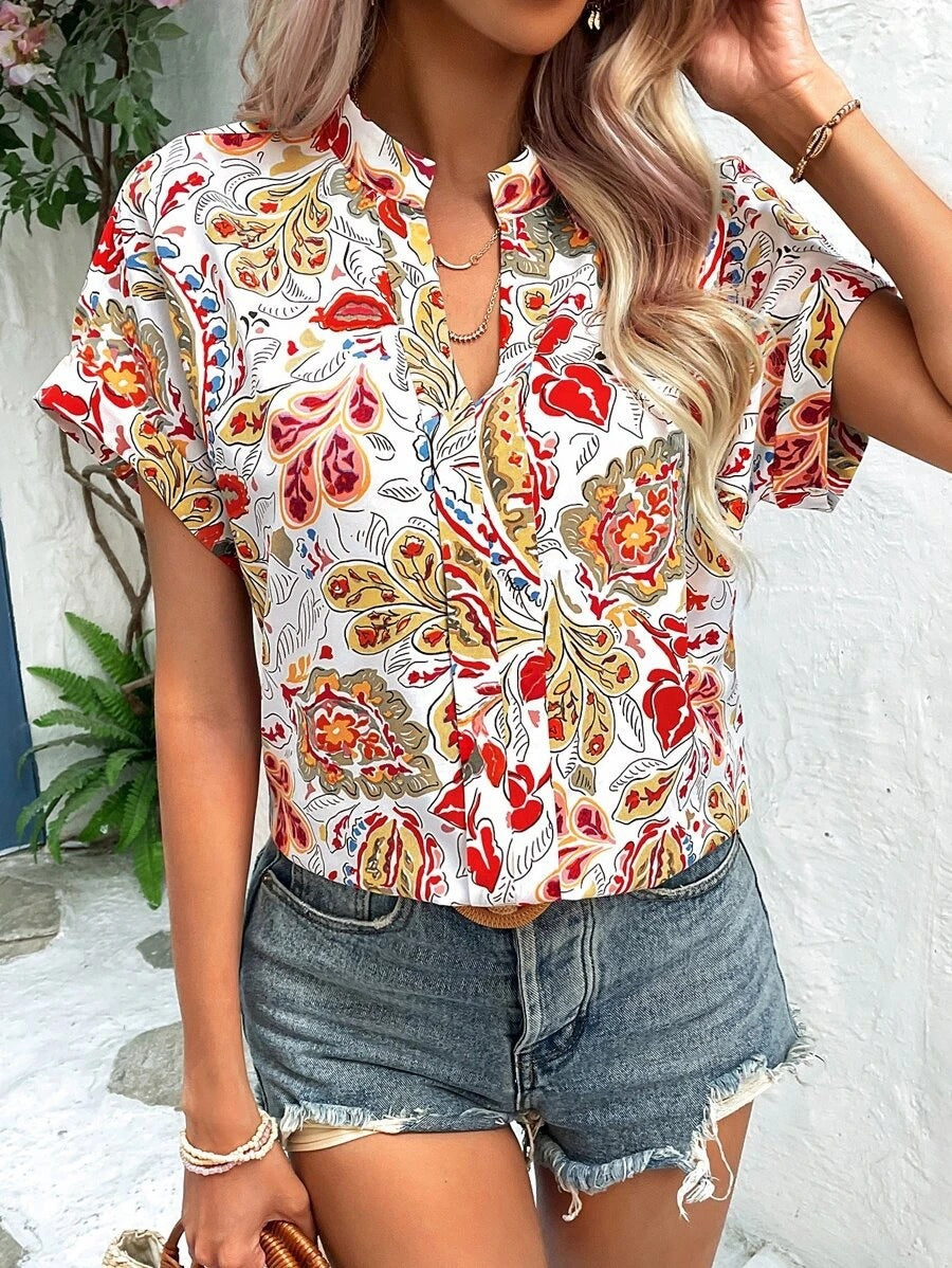Damen Bluse mit floralen Mustern und stylischem Stehkragen R&B