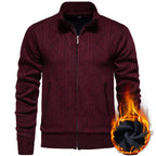 Herren Strickjacke mit Zopfmuster und hohem Stehkragen R&B