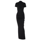 Damen Elegantes Maxikleid mit tiefem Ausschnitt und Raffungen R&B