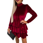 Damen elegantes Samtkleid mit Rüschendesign R&B