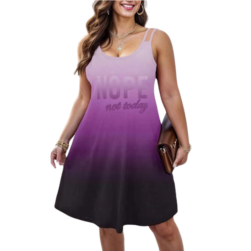 Damen ärmelloses Sommerkleid mit großzügigem V-Ausschnitt und trendigem Farbverlauf R&B