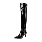 Femme Über-die-Knie Spitzenzehen Stiletto Stiefel mit Hochglanz-Finish R&B