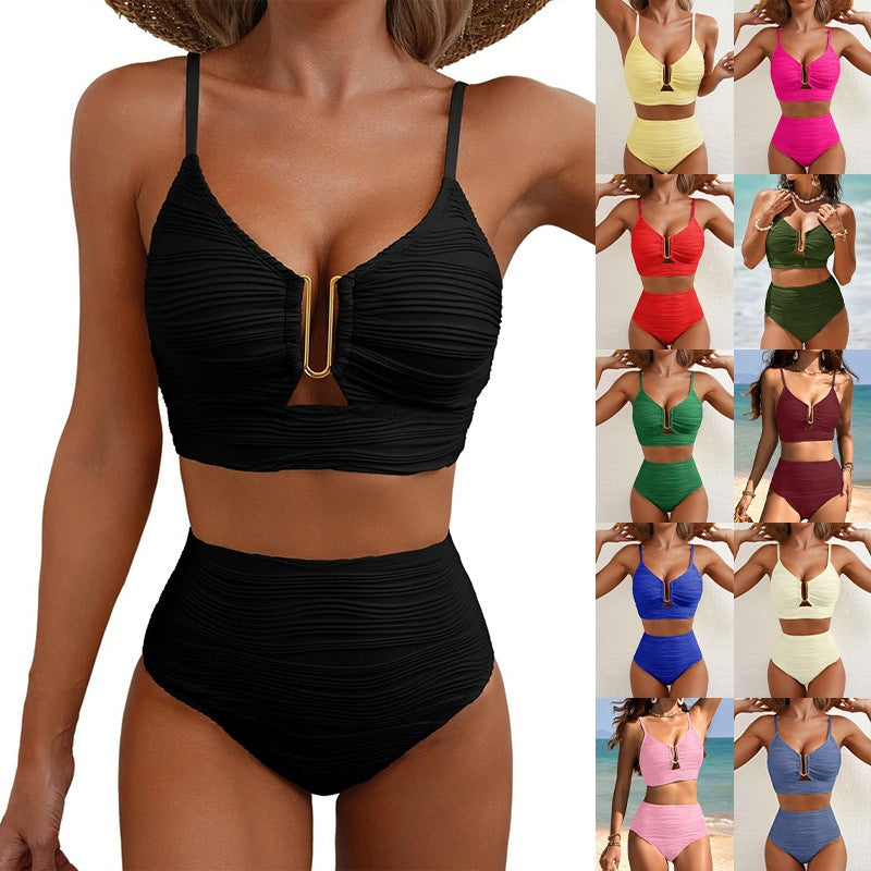 Damen Hochgeschnittener Bikini mit Raffungen