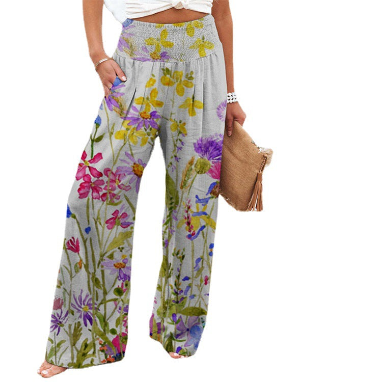 Damen weite Floral-Hose mit elastischem Bund und seitlichen Taschen R&B