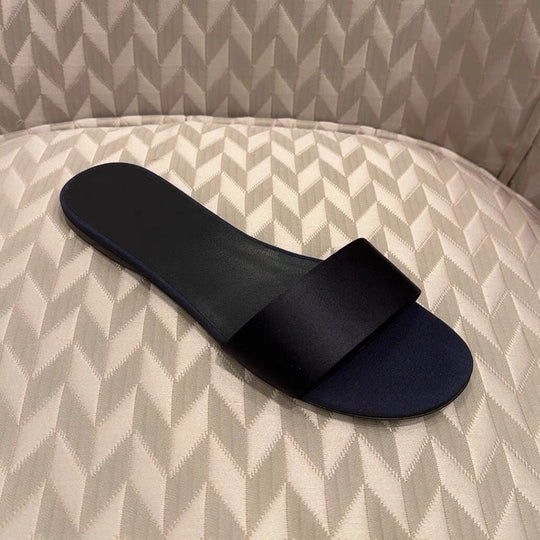 Damen elegante Slides mit breitem Satin-Riemen und komfortablem Fußbett R&B