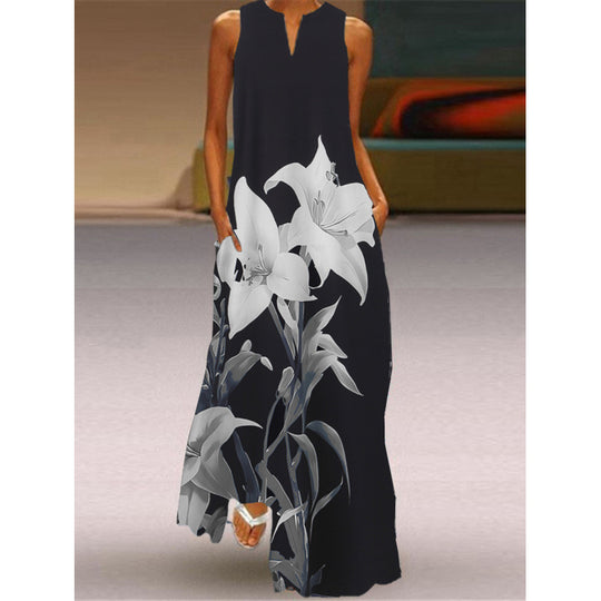 Damen Maxikleid mit elegantem floralem Design und seitlichen Taschen R&B