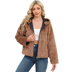 Damen Kuschelige Oversized-Fleecejacke mit Reißverschluss und Kapuze R&B