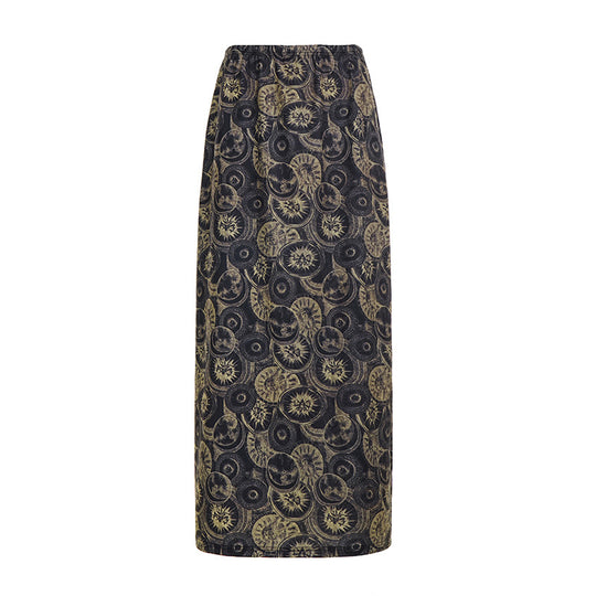 Damen Midi-Rock mit kunstvollem Druck und elastischem Bund R&B