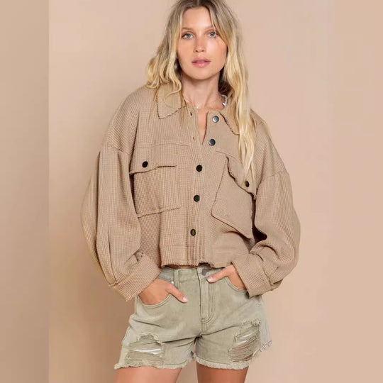 Damen gemütliche Waffle-Jacke R&B
