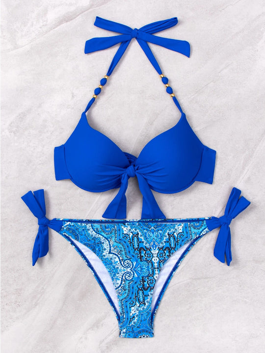 Damen Bikini-Set mit modischem Knoten und bunten Akzenten R&B
