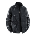 Herren Kunstleder Bomberjacke mit strukturiertem Design und praktischen Taschen R&B