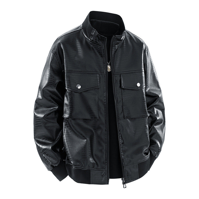 Herren Kunstleder Bomberjacke mit strukturiertem Design und praktischen Taschen R&B